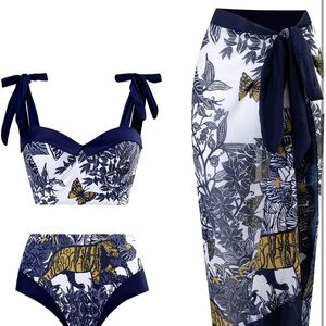 Elegant Blue and White Women's Bikini Set Size M